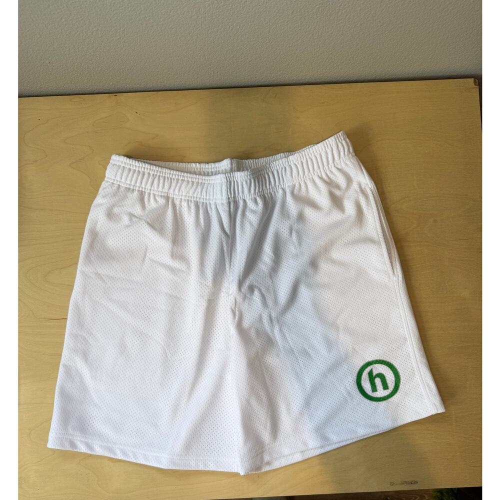 Hidden NY Mesh Athletic Shorts White Green Circle Logo Size L NWT